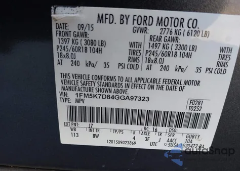 2016 Ford Explorer Xlt z USA, uszkodzony, nr VIN 1FM5K7D84GGA97323